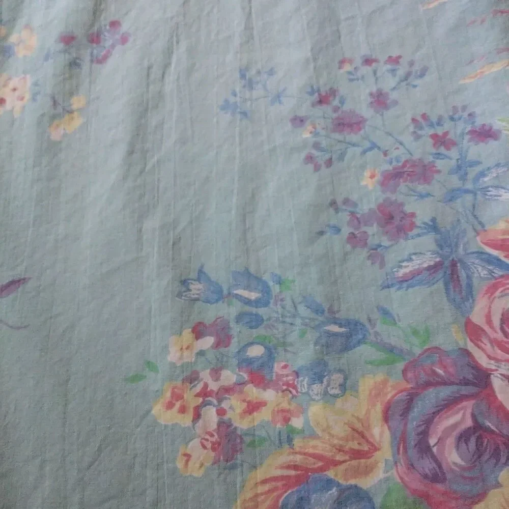 VTG Ralph Lauren Pompano Floral Flat Sheet Full Size Blue 100% Cotton